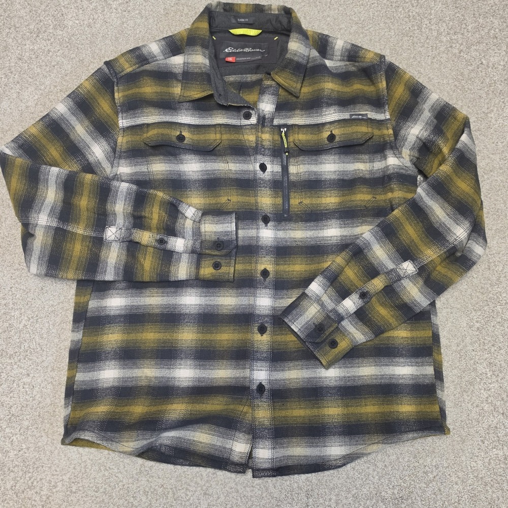 Eddie Bauer Mountain Ops Flannel Shirt Mens L Plaid Shacket Outdoor Utility